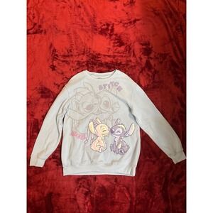 Disney Lilo & Stitch Angel Light Blue Graphic Crewneck Sweatshirt Womens Medium